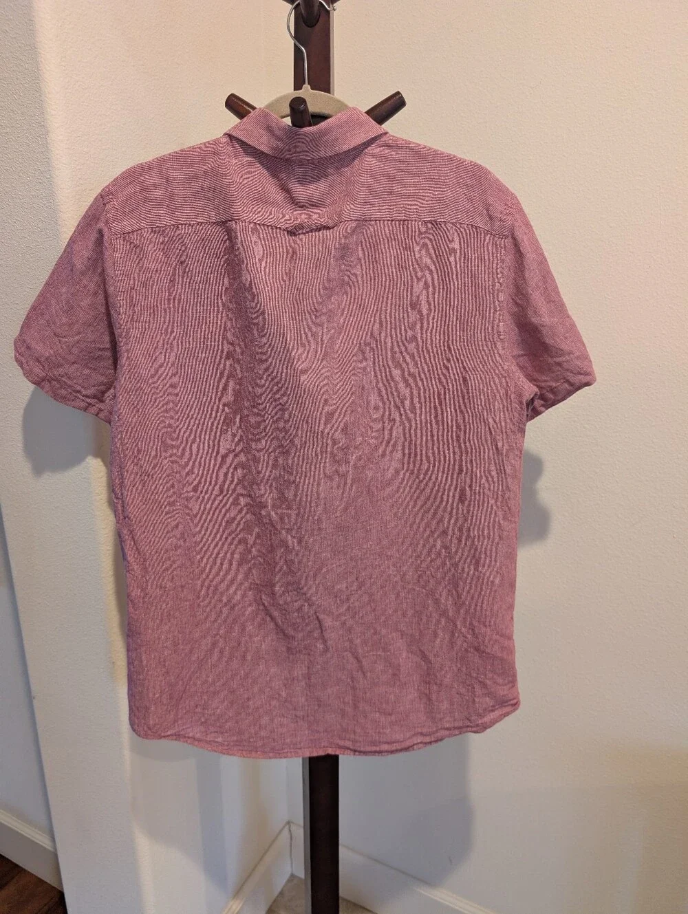 Banana Republic Linen Short-Sleeve Button-Down Shirt, Red Stripe, Size L, Slim